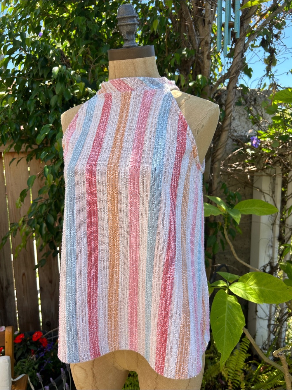 W5 Multicolor Striped Halter Top — Pink, Blue, Peach, White